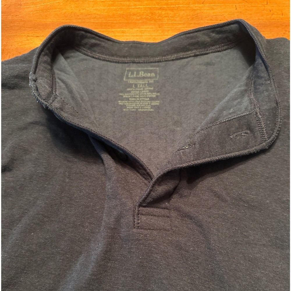 L.L. Bean Henley Shirt Mens L Tall Navy Excellent Cotton Wool Blend Long Sleeve
